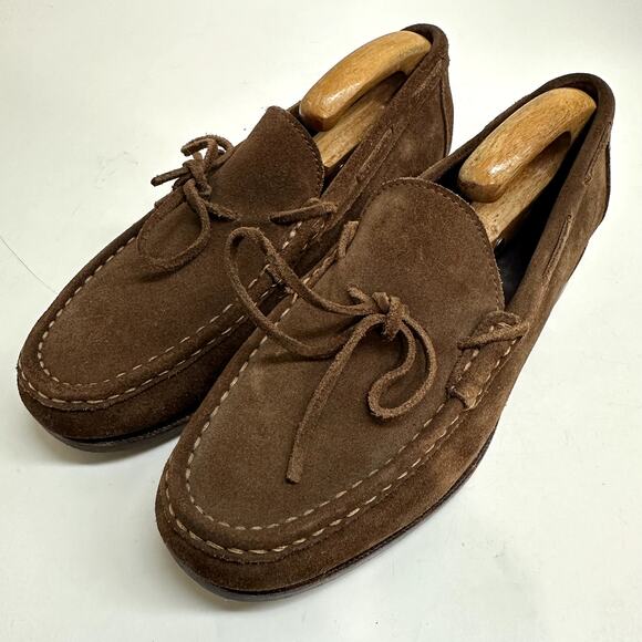 EXCELLENT Carmina x Epaulet Snuff Brown Suede String Loafers Hand Grade 7.5 - Picture 2 of 12